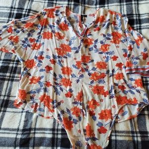 Orange and Blue Tie Front Blouse